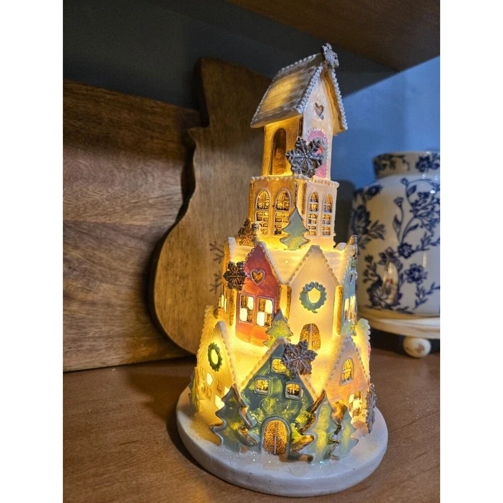 NEW Light-Up Pastel Pink Gingerbread Sugar Frosted Castle House Christmas Decor